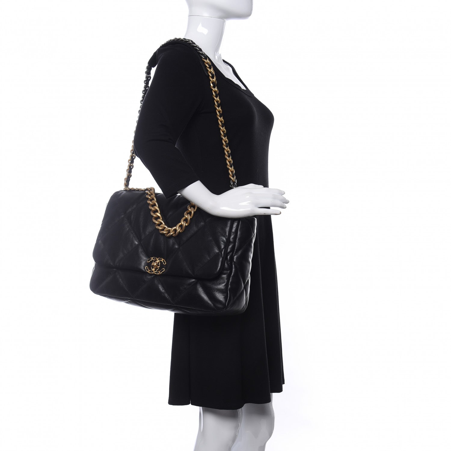 Chanel Shiny Goatskin Quilted Maxi Chanel 19 Flap Black 2 of 10