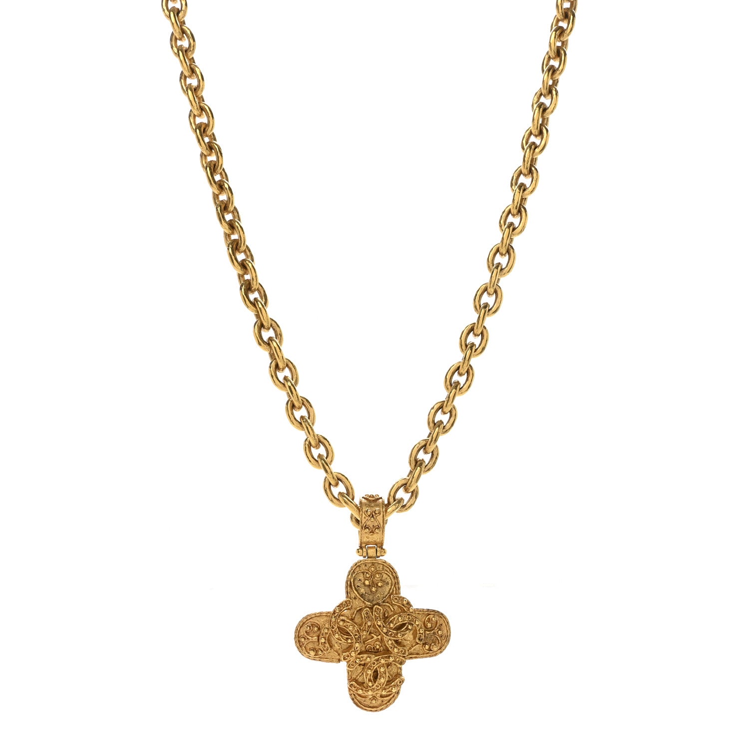 Chanel Metal CC Cross Long Pendant Necklace Gold 1 of 6