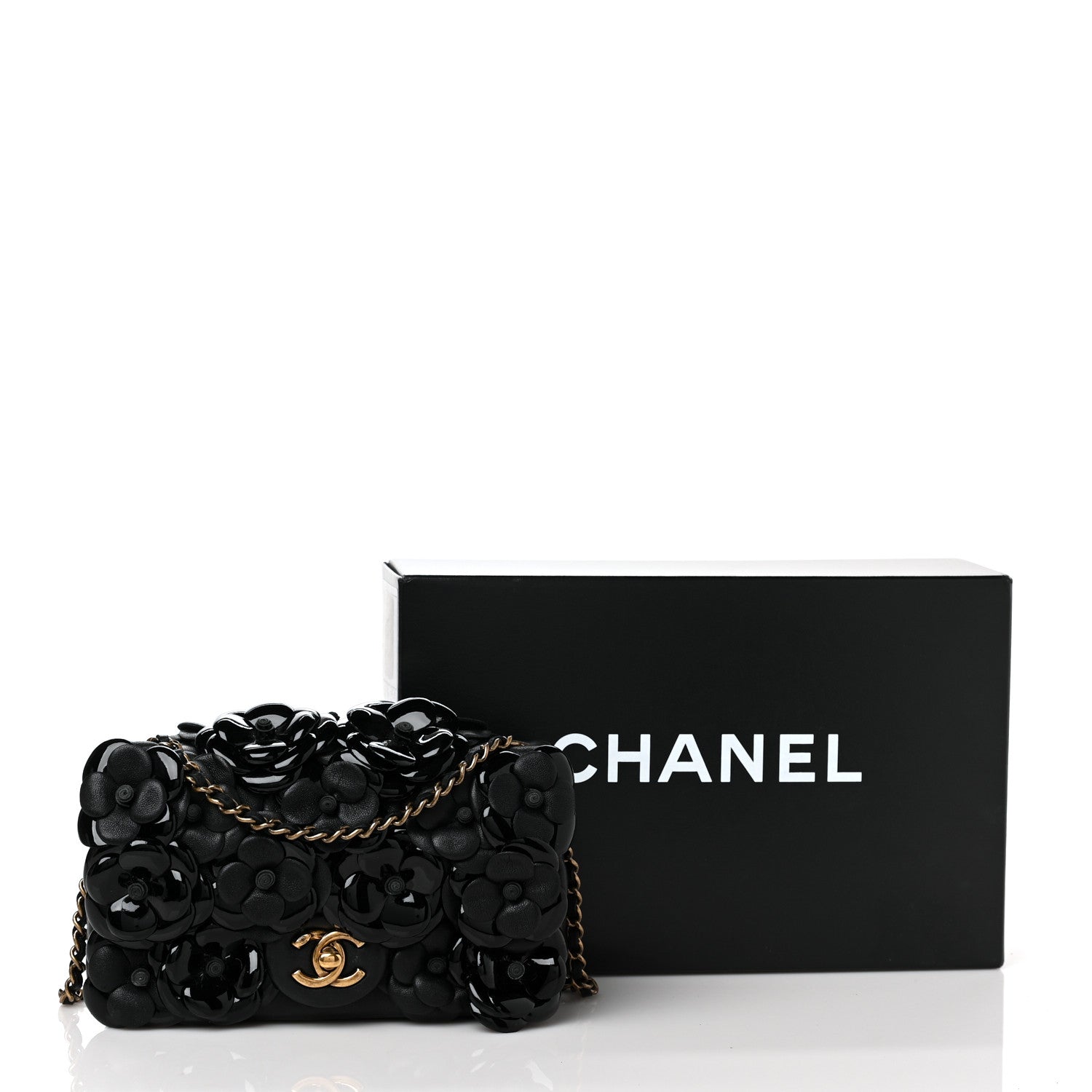 Chanel Lambskin Patent Mini Camellia Flap Black 9 of 9