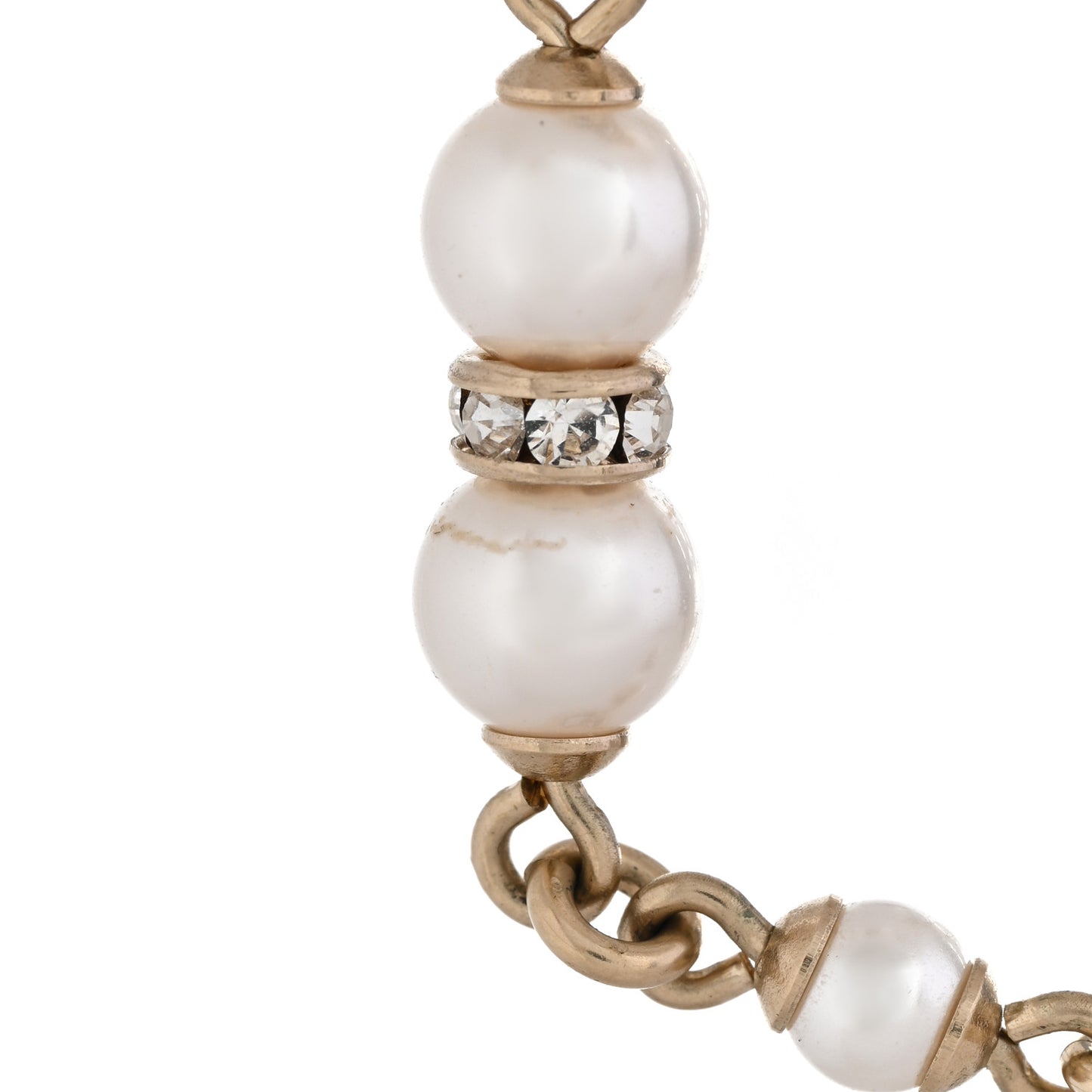 Calfskin Pearl Metal CC Bow Necklace Gold White Black