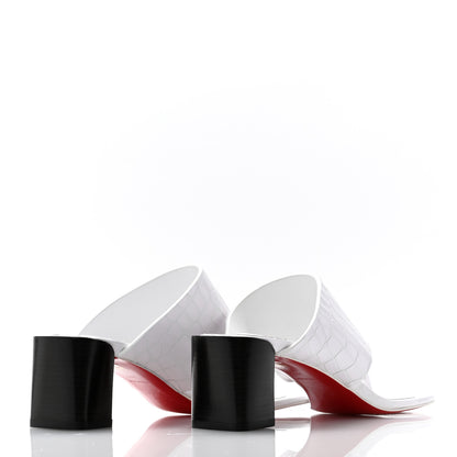 Christian Louboutin Calfskin Crocodile Embossed CL Tongamule 55 Mule 38.5 White 4 of 7