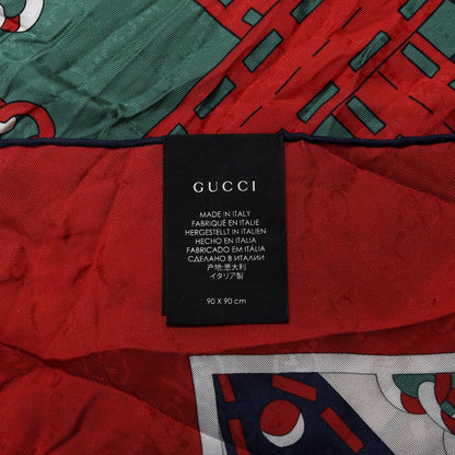 Gucci Silk Chain Argyle Square Scarf Emerald Red 3 of 4