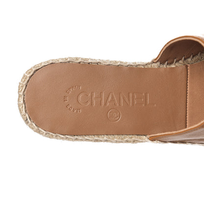Chanel Calfskin CC Espadrille Mules 37 Light Brown 6 of 11