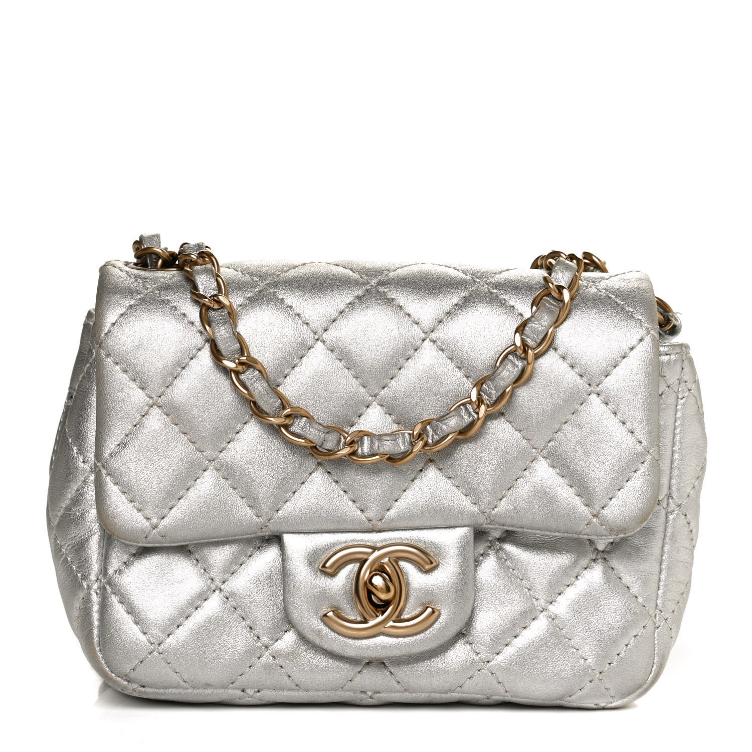 Chanel Metallic Lambskin Quilted Mini Square Flap Silver 1 of 11