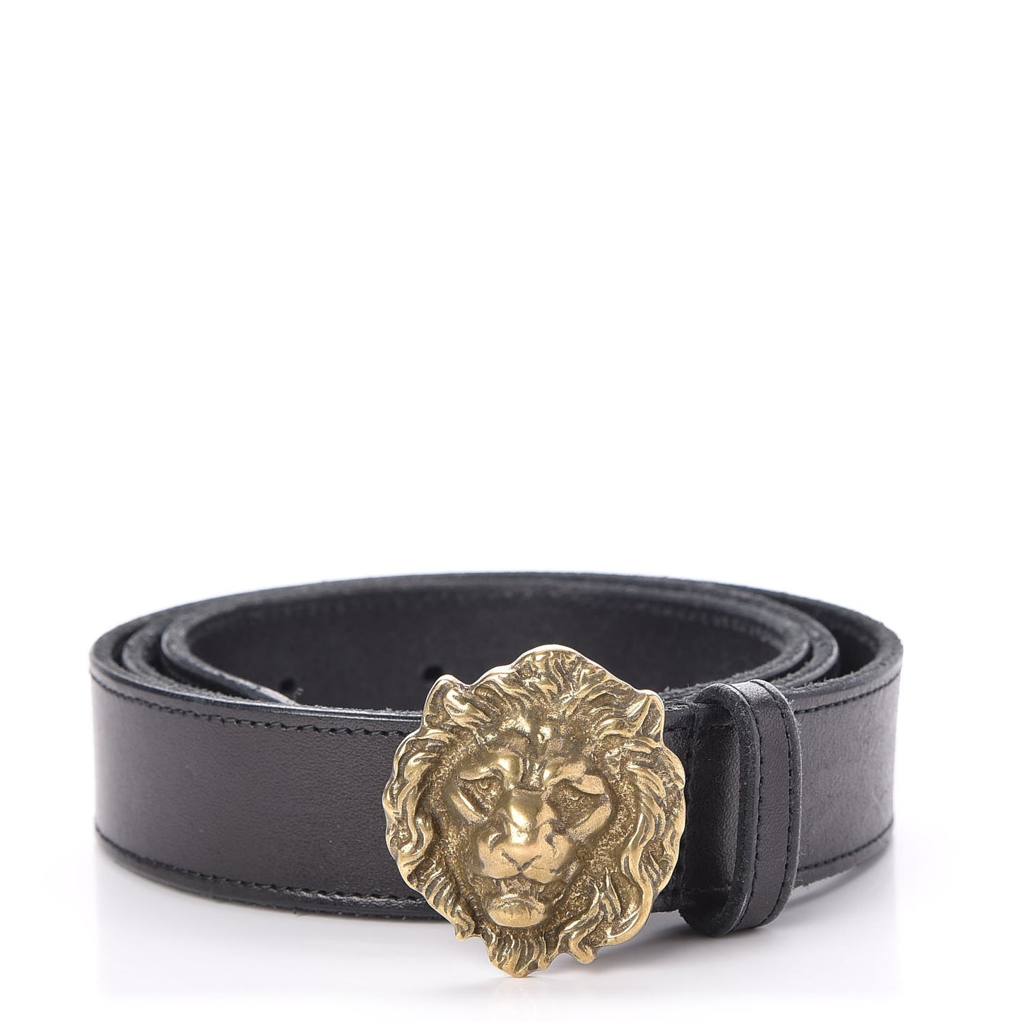 Leather Lion Head Buckle Belt 85 Black Gold