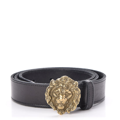 Saint Laurent Leather Lion Head Buckle Belt 85 Black Gold 1 of 6