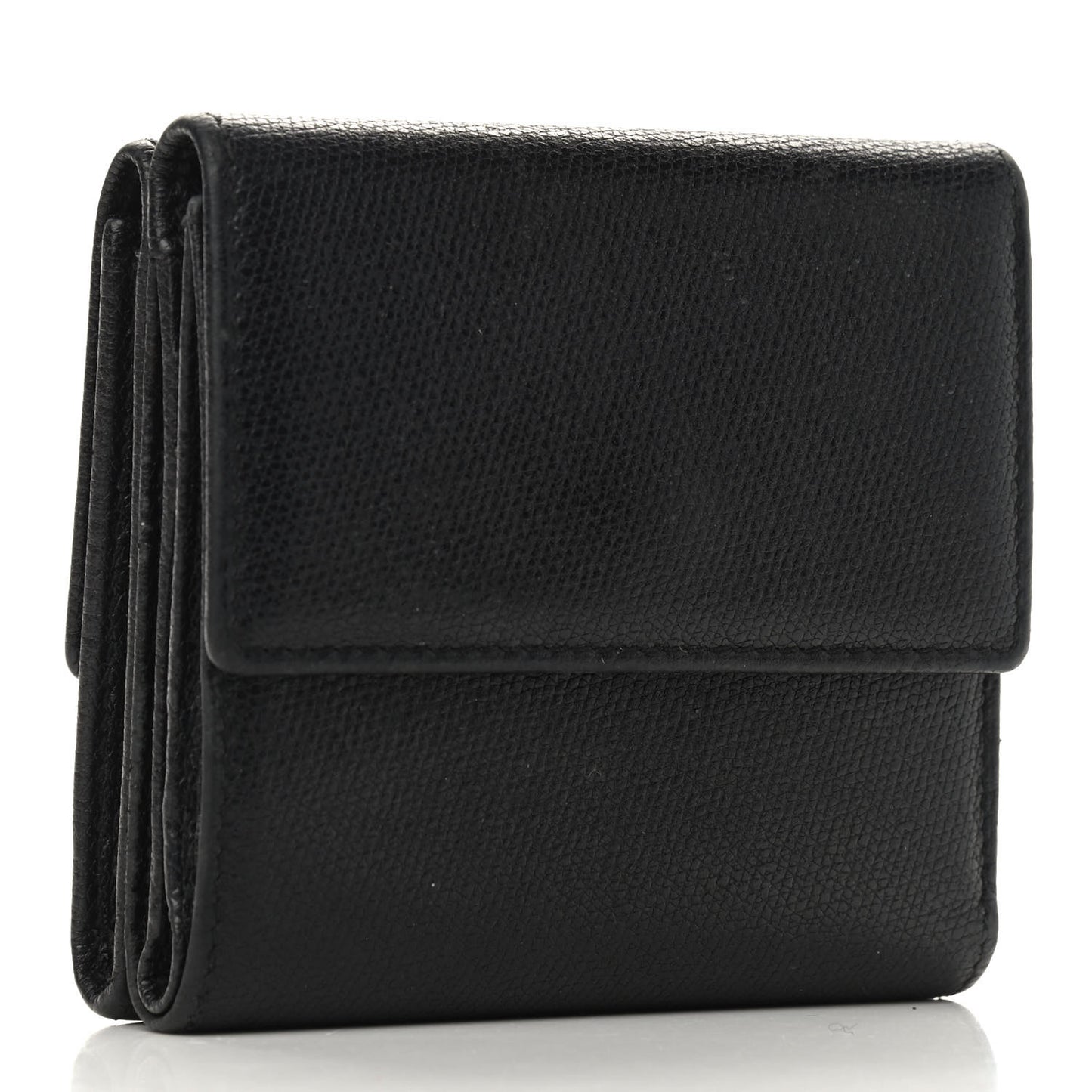 Grained Calfskin CC Button Flap Wallet Black