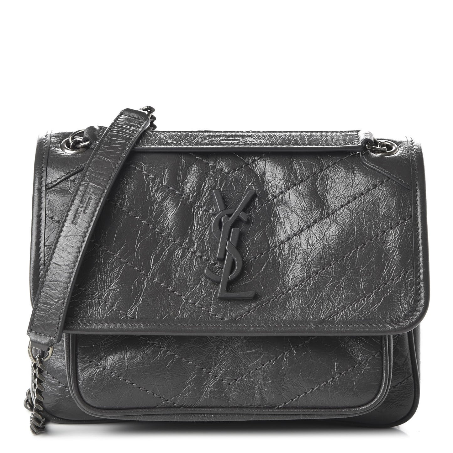 Crinkled Calfskin Matelasse Monogram Baby Niki Chain Satchel Storm