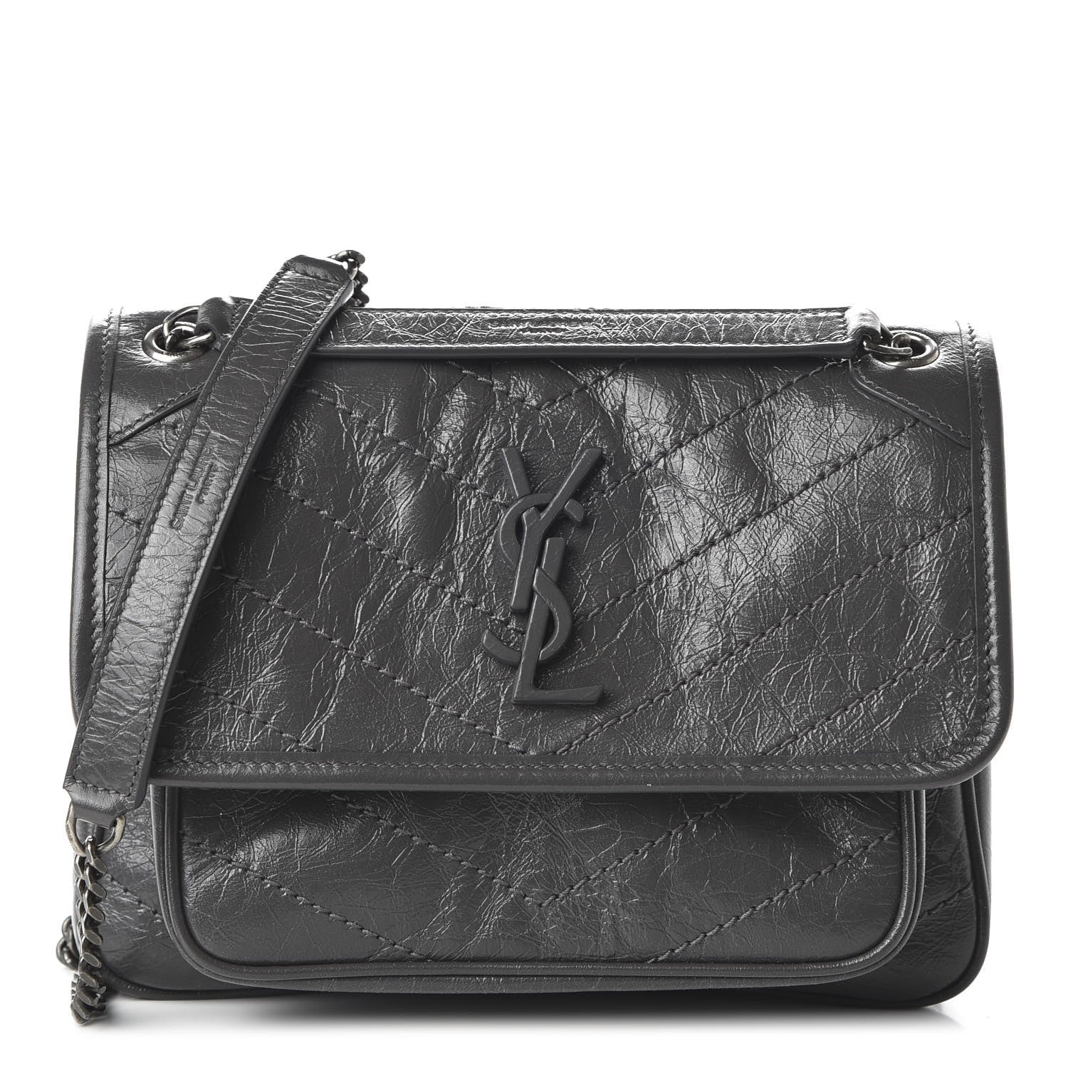 Saint Laurent Crinkled Calfskin Matelasse Monogram Baby Niki Chain Satchel Storm 1 of 10