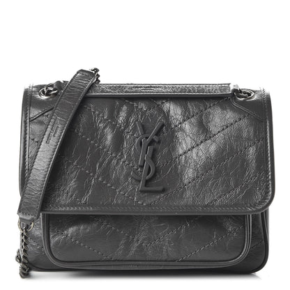 Saint Laurent Crinkled Calfskin Matelasse Monogram Baby Niki Chain Satchel Storm 1 of 10