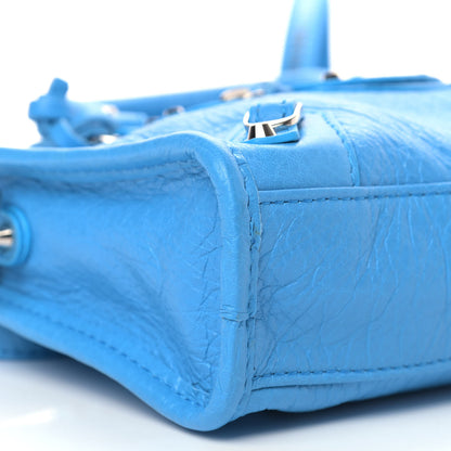 Balenciaga Agneau Classic Silver Hardware Nano City Logo Strap Bleu Turquoise Black 8 of 10