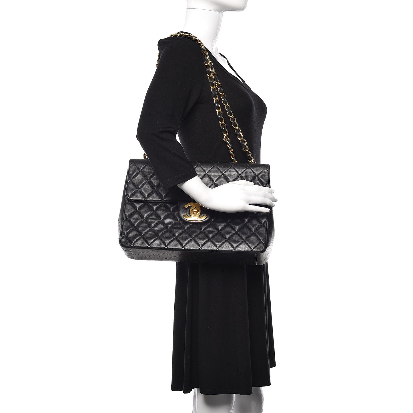Lambskin Quilted XL Jumbo Single Flap Black