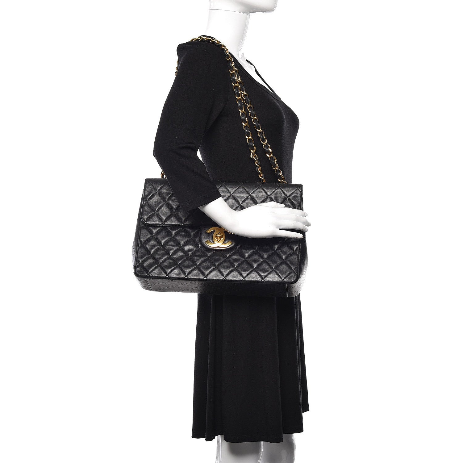 Chanel Lambskin Quilted XL Jumbo Single Flap Black 2 of 12