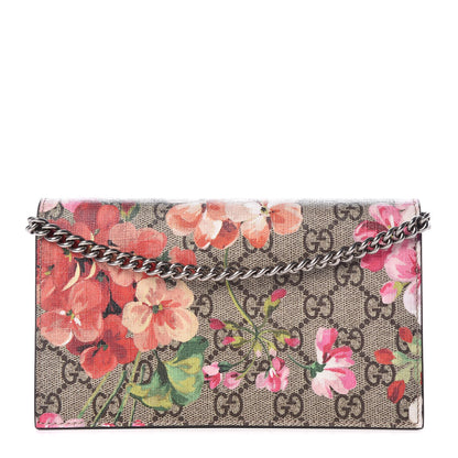 Gucci GG Supreme Monogram Blooms Chain Wallet Beige Multicolor Dry Rose 1 of 10