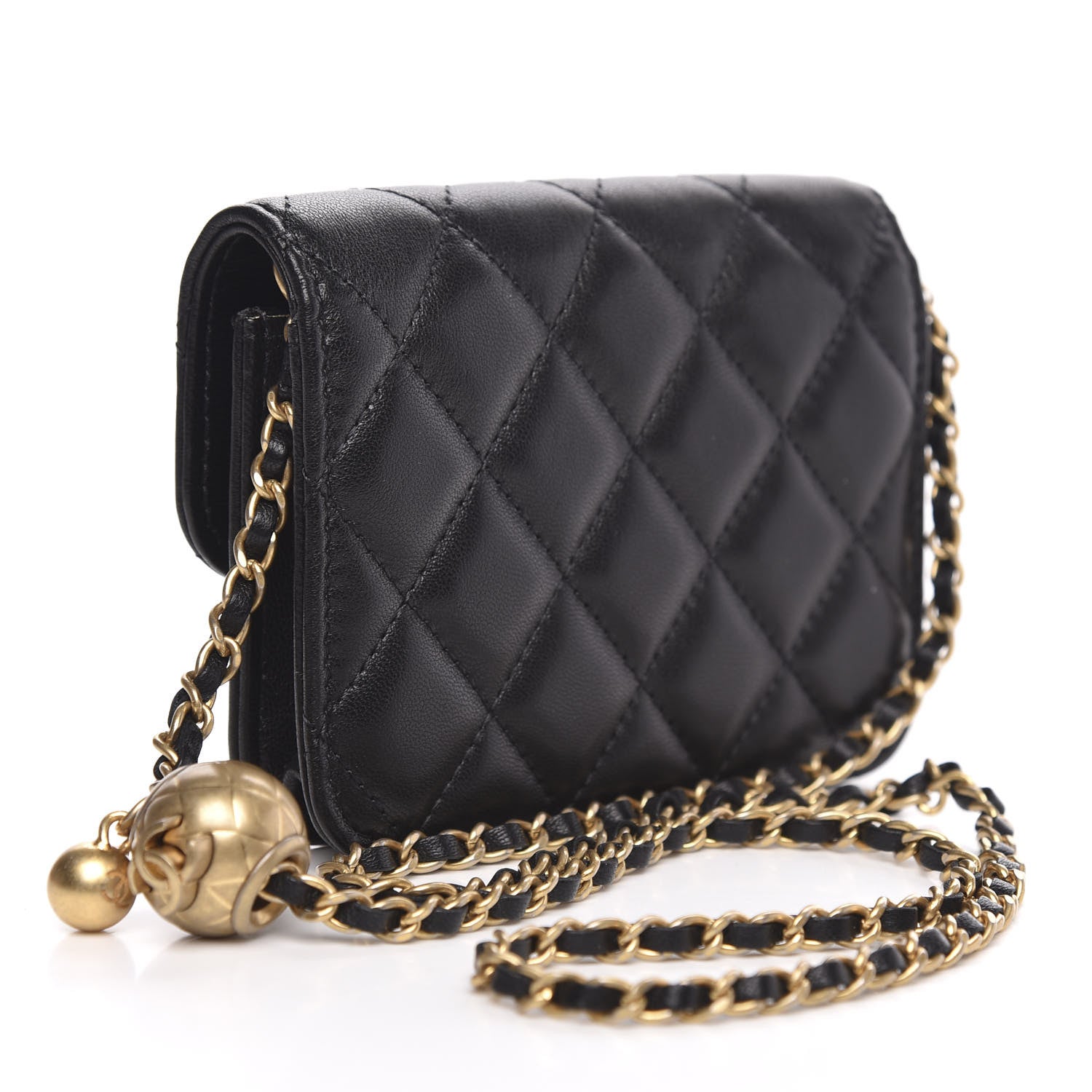 Chanel Lambskin Quilted Pearl Crush Clutch With Chain Black 3 of 9