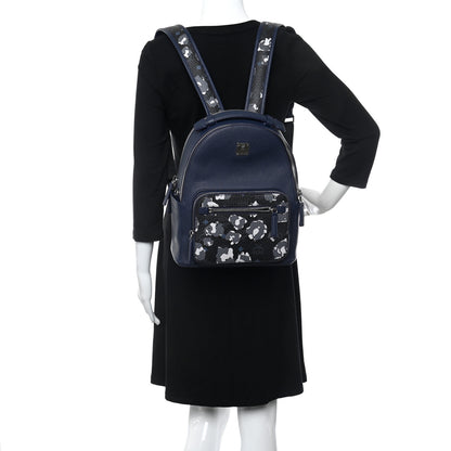 MCM Calfskin Visetos Floral Leopard Klassik Small Stark Backpack Blue Black 2 of 11