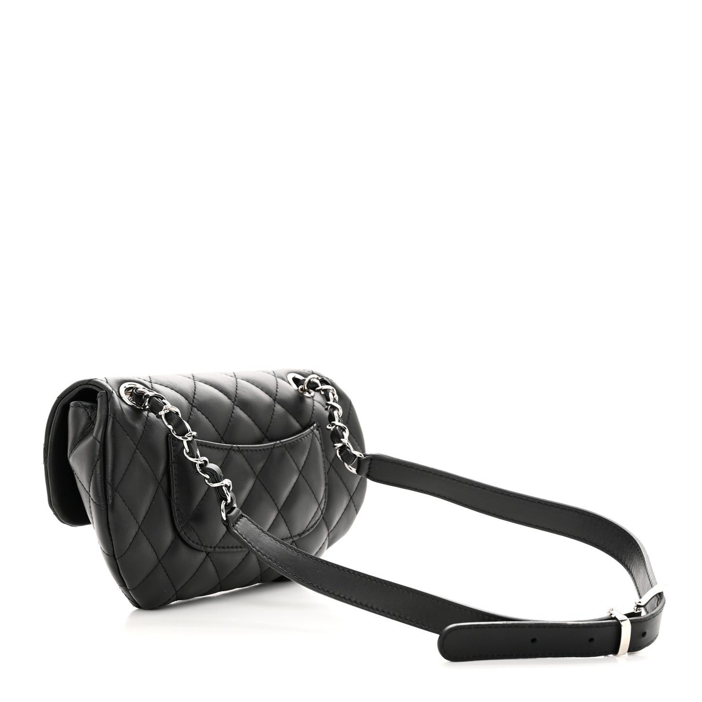 Calfskin Quilted CC Uniform Flap Belt Bag Black