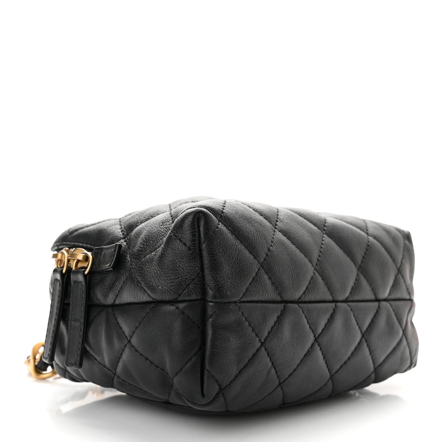 Calfskin Quilted Mini Bowling Bag Black