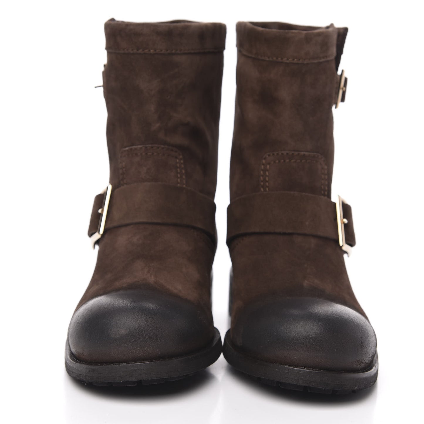 Distressed Waxed Suede Youth Biker Boots 38 Brown