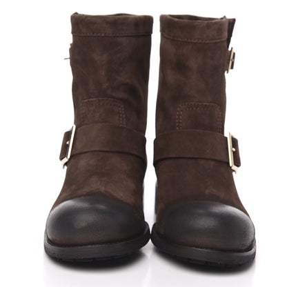 Jimmy Choo Distressed Waxed Suede Youth Biker Boots 38 Brown 2 of 8