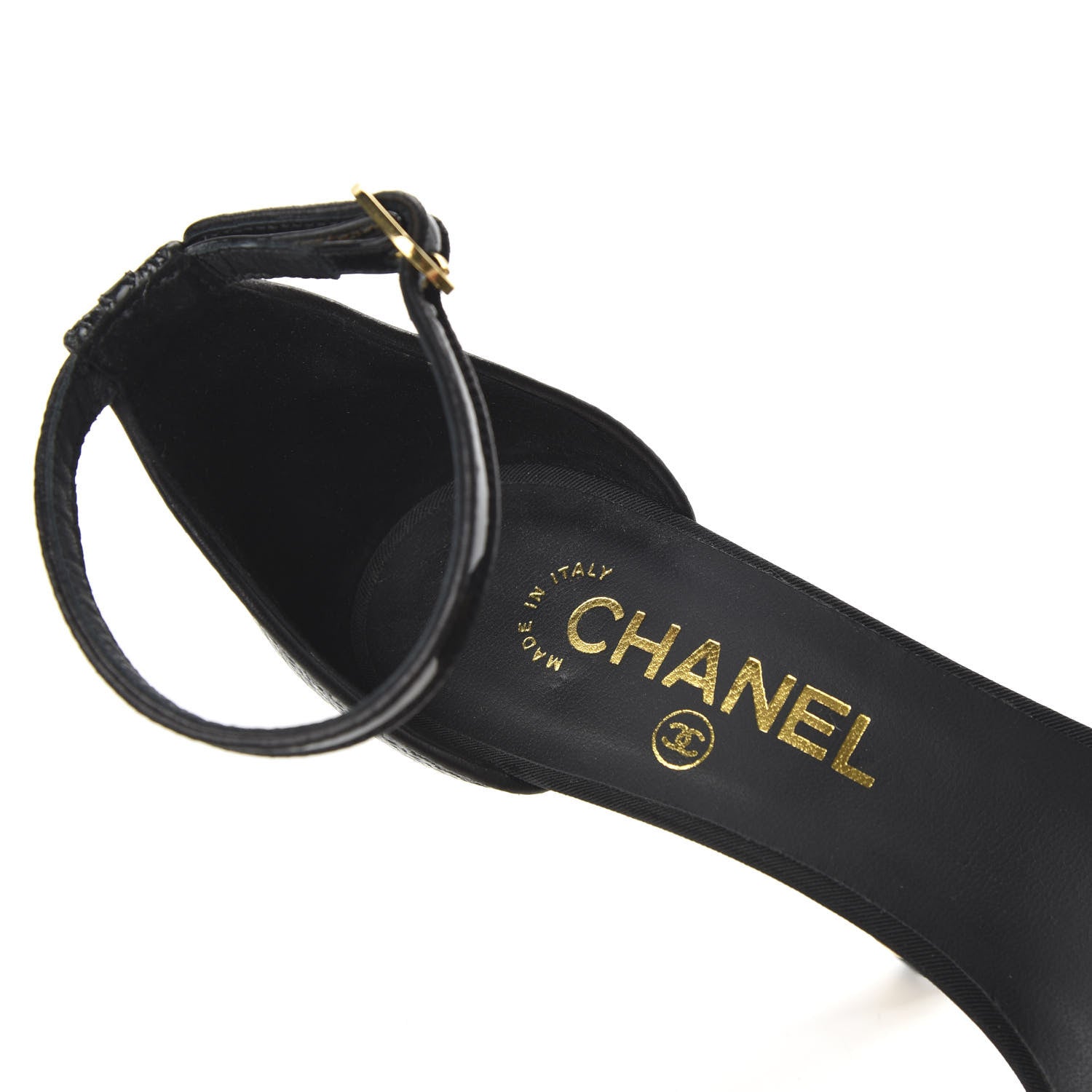 Chanel Patent Open Toe Ankle Strap Pumps 37.5 Black 7 of 8