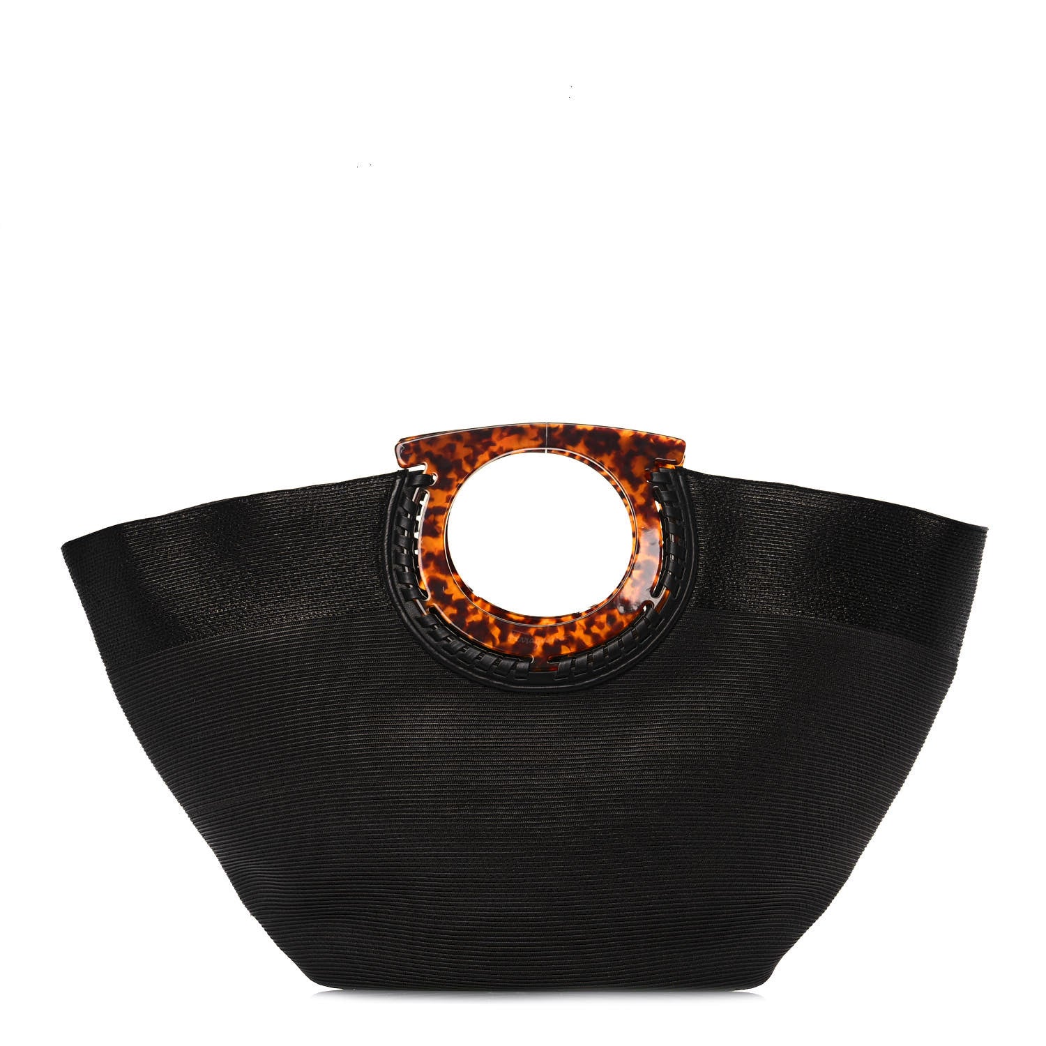 Salvatore Ferragamo Straw Maia Gancini Rascello Tote Black 1 of 10