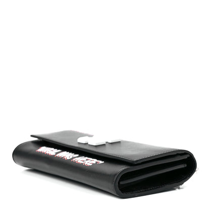 Off-White Calfskin Jitney Logo Flap Wallet On Chain Black 8 of 10