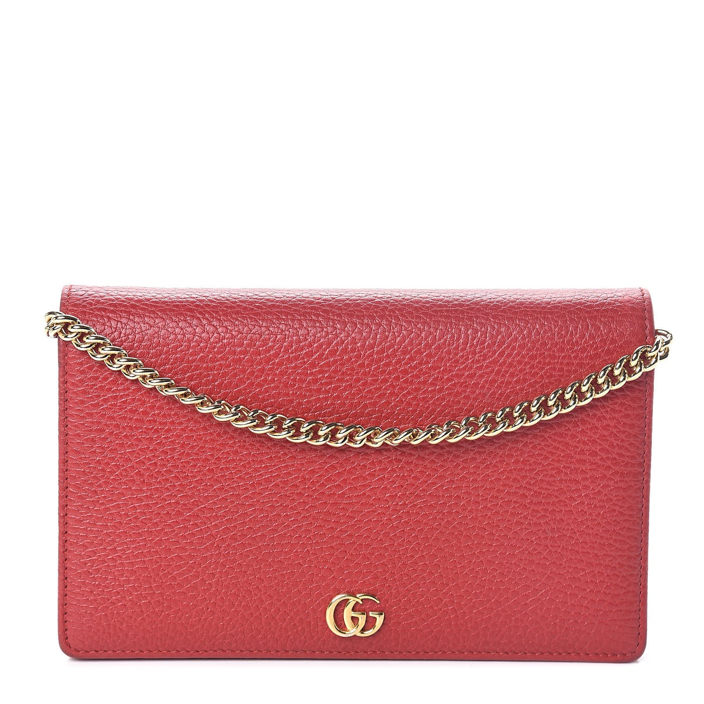 Dollar Calfskin Mini GG Marmont Chain Wallet Hibiscus Red