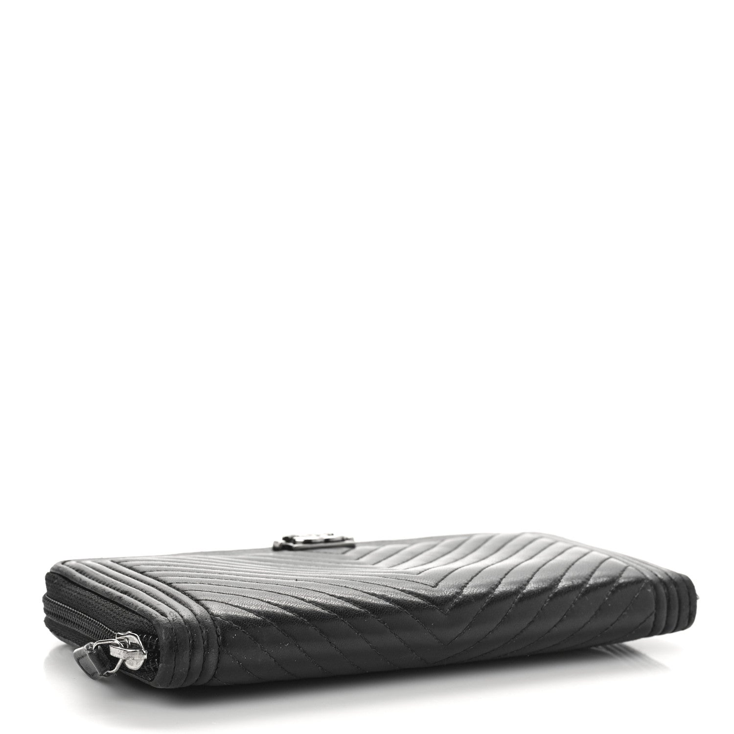 Chanel Calfskin Chevron Zip Around Boy Wallet Black 4 of 9