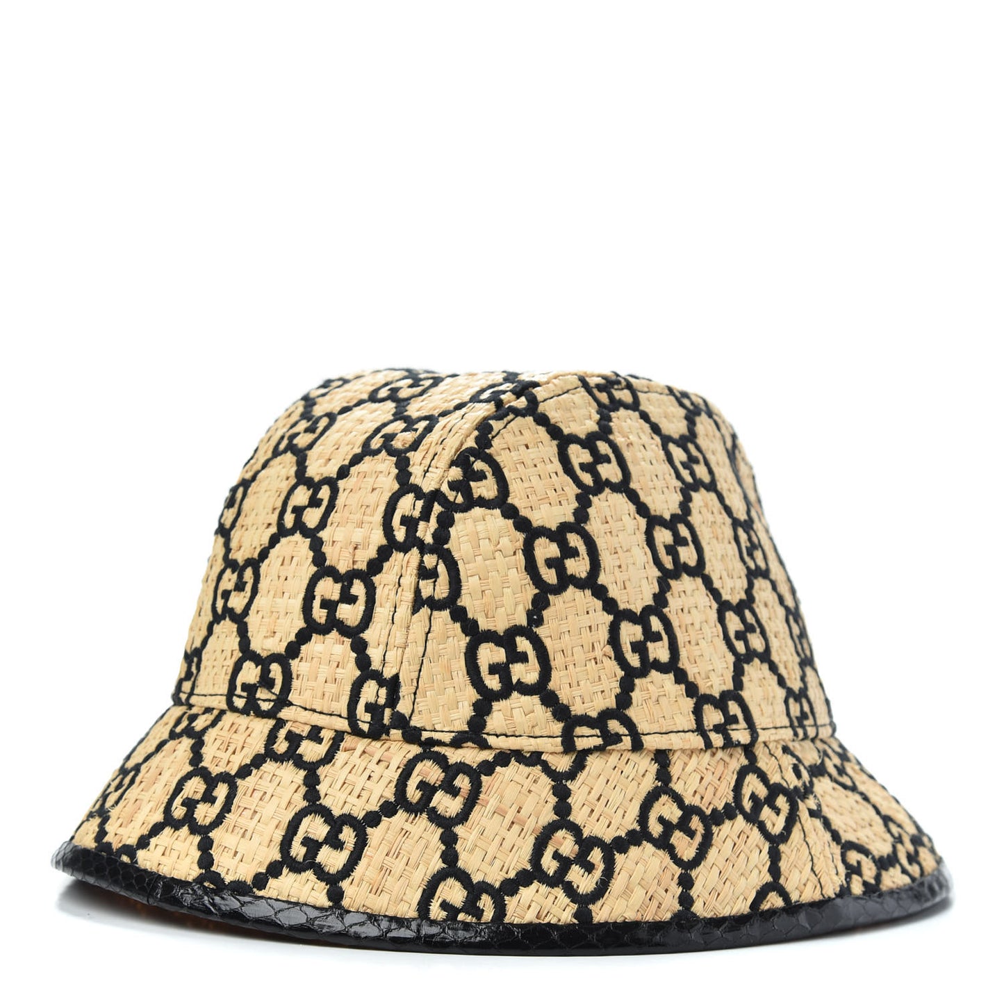 Raffia Elaphe GG Monogram Embroidered Fedora Hat S Ivory Black