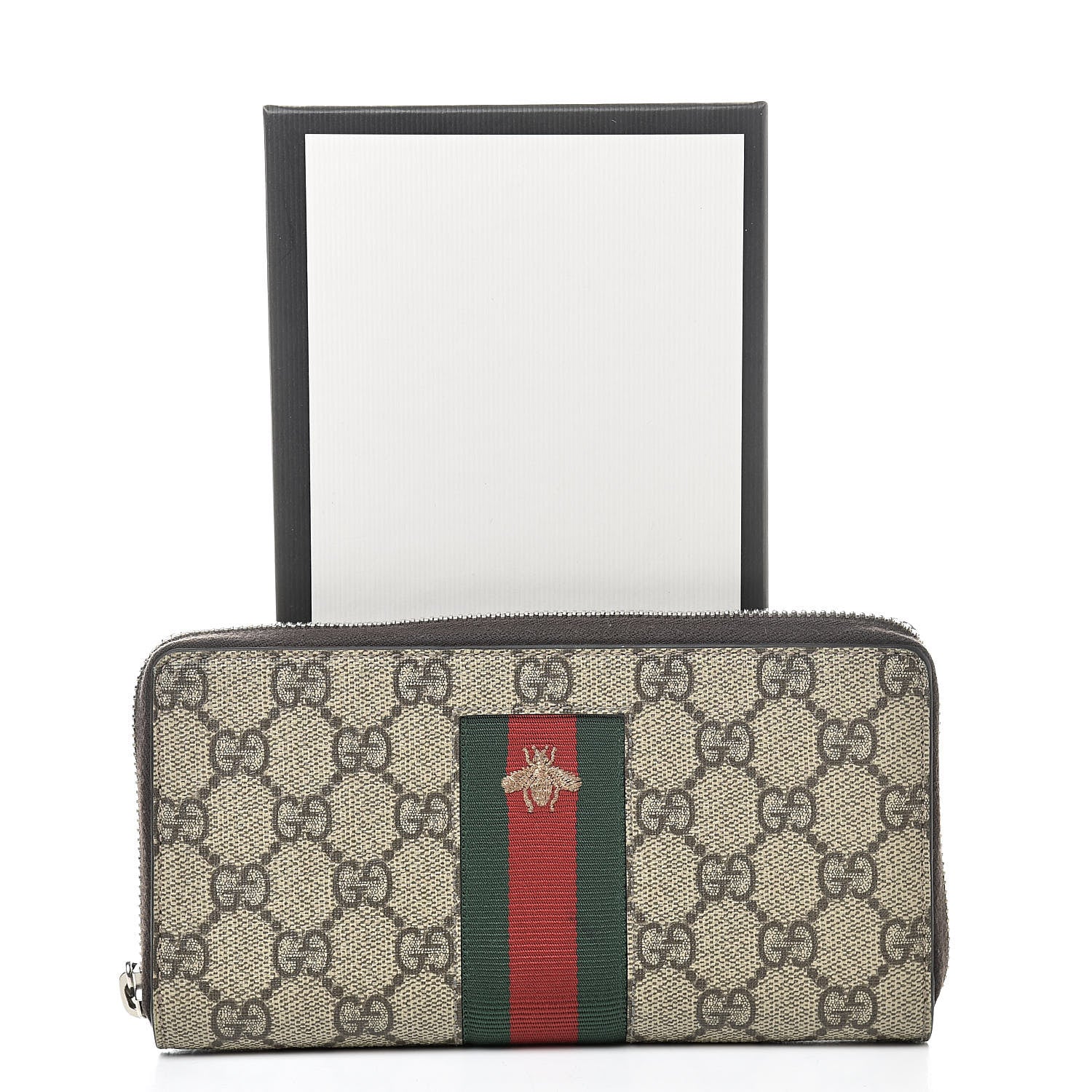 Gucci GG Supreme Monogram Web Bee Zip Around Wallet Beige Cocoa 9 of 9