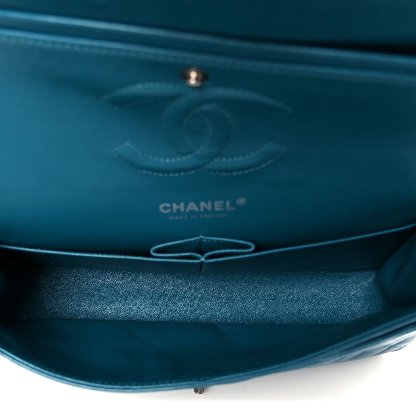 Lambskin Quilted Medium Double Flap Turquoise