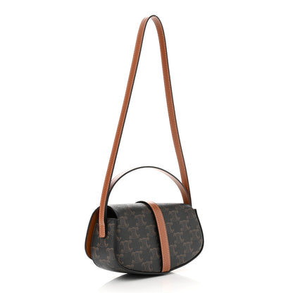 Celine Triomphe Canvas Calfskin Tabou Clutch on Strap Tan 3 of 11