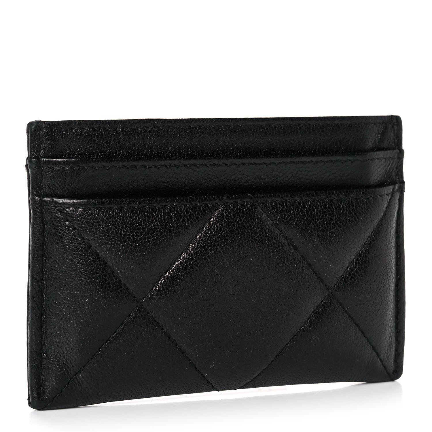 Chanel Shiny Goatskin Quilted Chanel 19 Card Holder Black 3 of 9