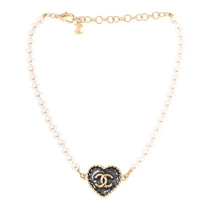 Chanel Metal Denim CC Heart Choker Gold Blue Pearly White 3 of 5