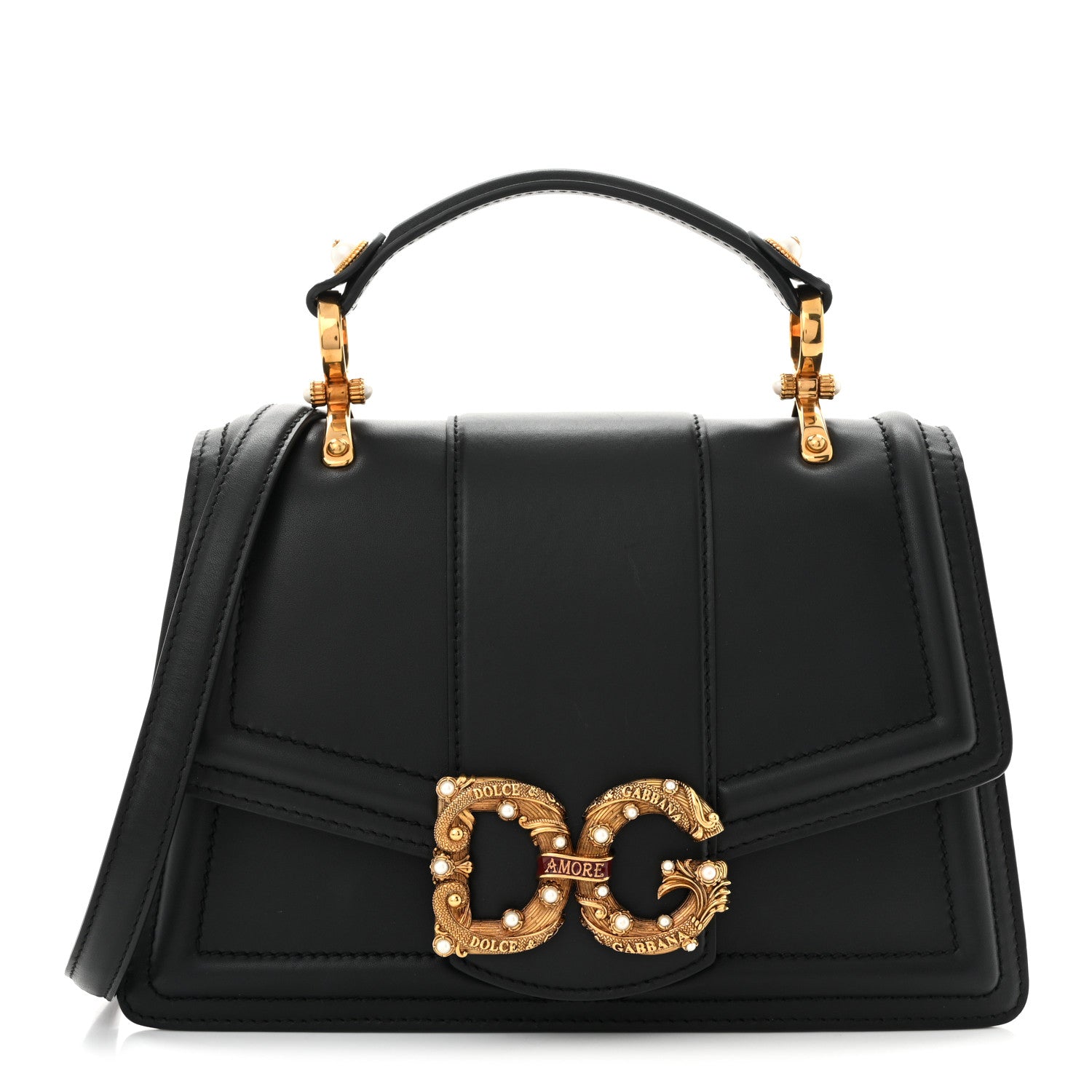 Dolce & Gabbana Smooth Calfskin Small DG Amore Top Handle Bag Black 1 of 9