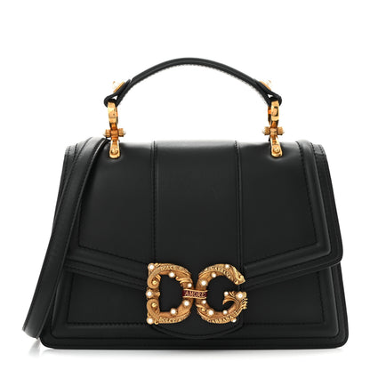 Dolce & Gabbana Smooth Calfskin Small DG Amore Top Handle Bag Black 1 of 9