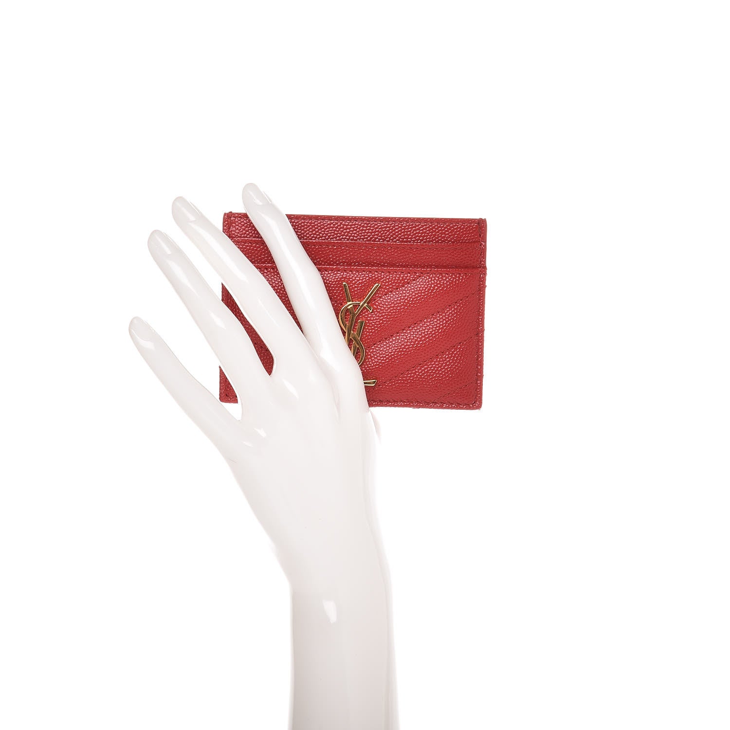 Saint Laurent Grain De Poudre Matelasse Chevron Monogram Credit Card Case Bandana Red 2 of 7