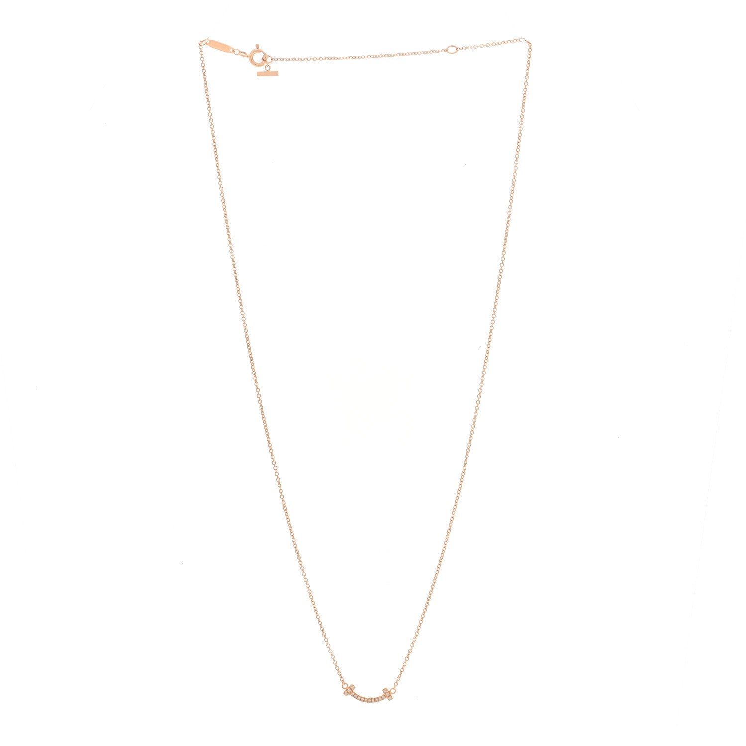 Tiffany 18K Rose Gold Diamond Mini T Smile Pendant Necklace 3 of 5