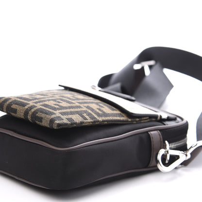 Fendi Nylon Fabric Jacquard Chamois FF 1974 Medium Crossbody Messenger Black Nuvola 8 of 10