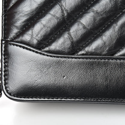 Chanel Aged Calfskin Chevron Quilted Gabrielle Wallet On Chain WOC Black 15 of 16