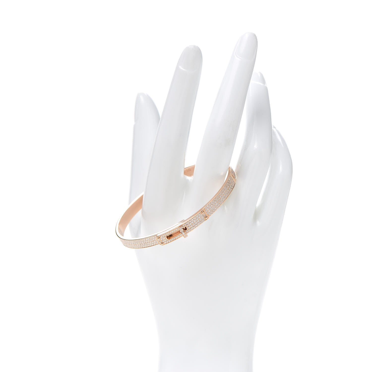 Hermes 18K Rose Gold Diamond PM Kelly Full Pave Bracelet LG 2 of 6