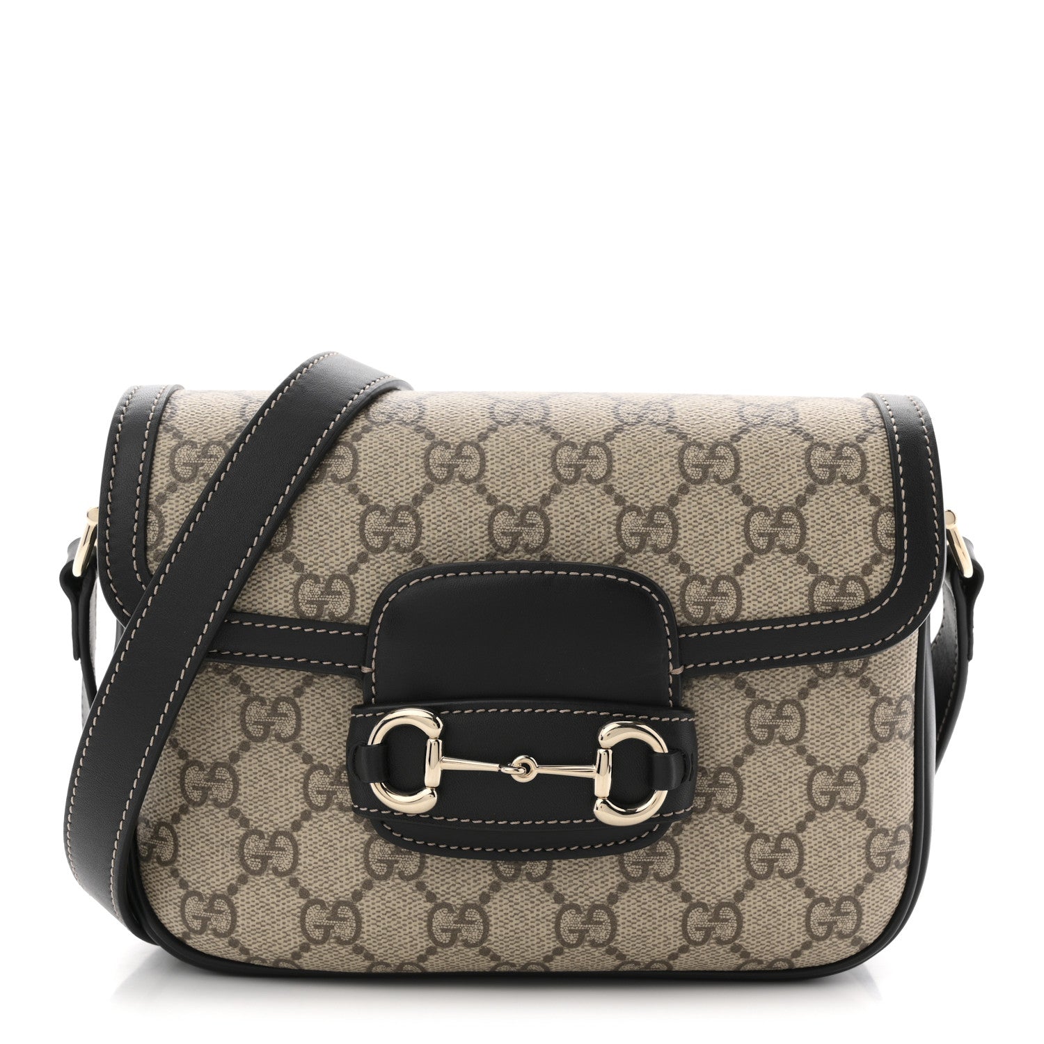 Gucci GG Supreme Monogram Horsebit 1955 Soft Small Shoulder Bag Beige Black 1 of 10