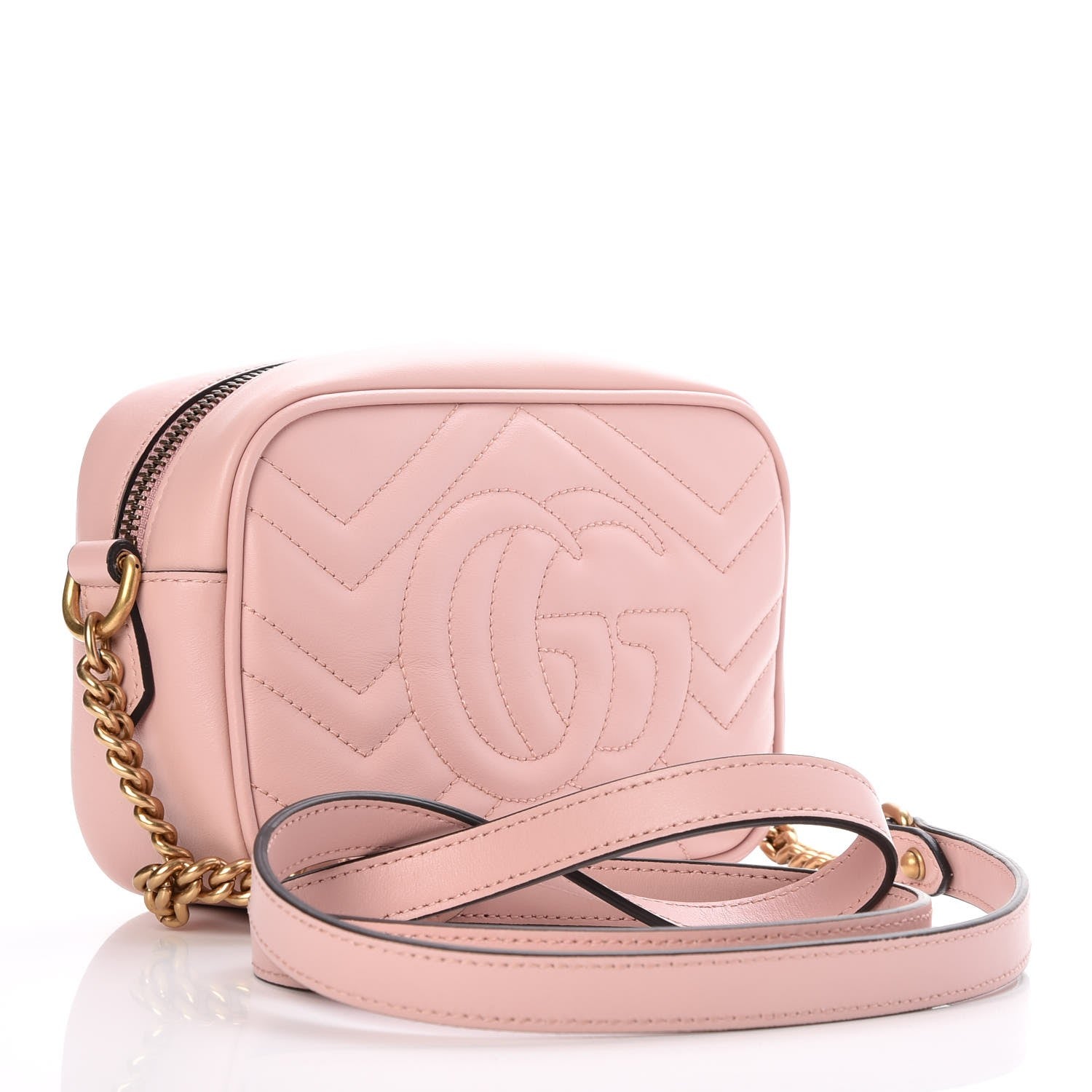 Gucci Calfskin Matelasse Mini GG Marmont Chain Shoulder Bag Perfect Pink 3 of 7