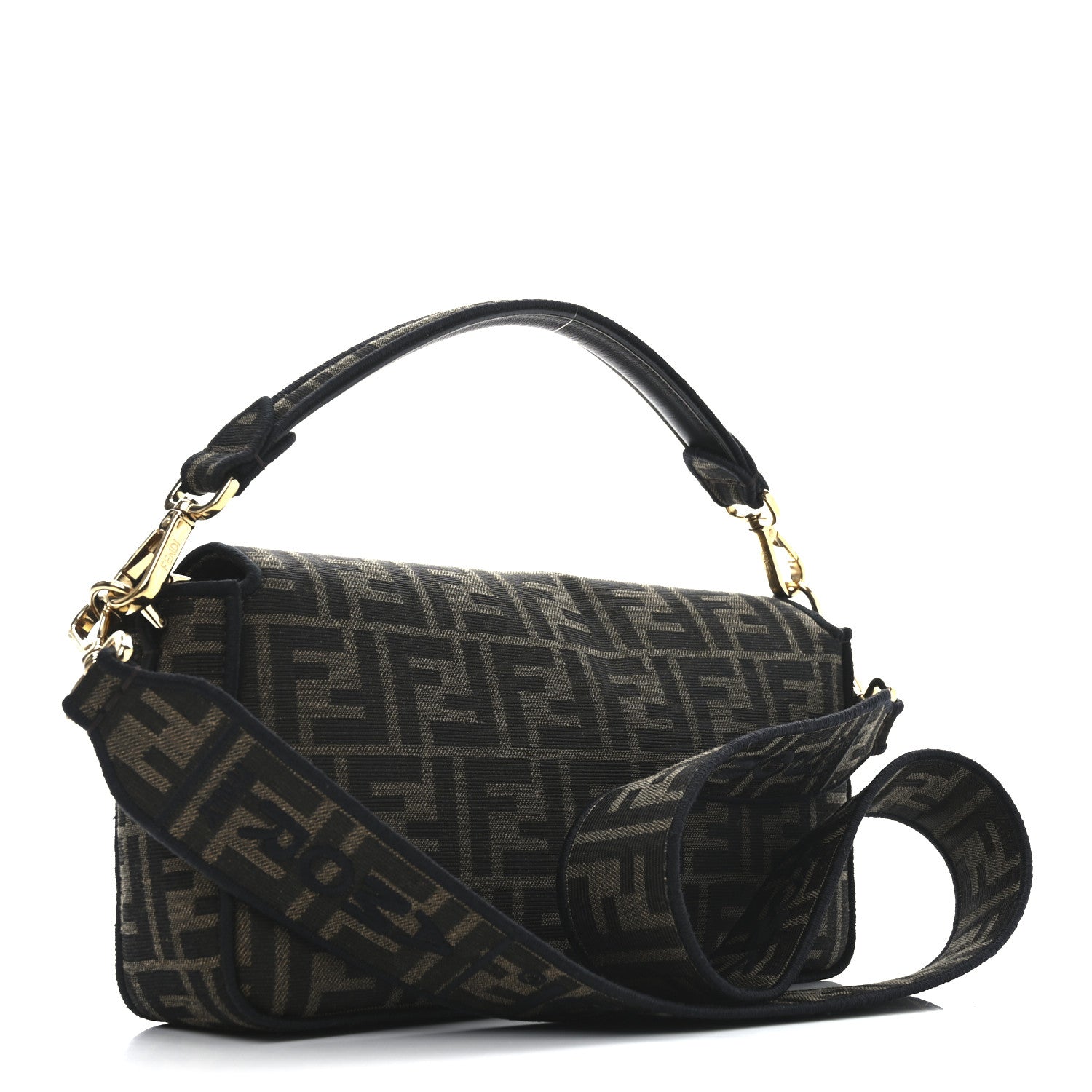 Fendi Fabric Jacquard FF 1974 Medium Baguette Tobacco Moro Black 3 of 10