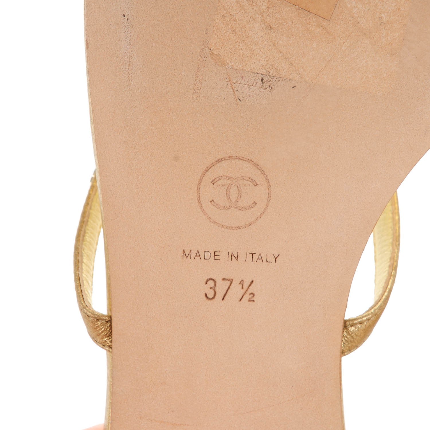 Chanel Metallic Calfskin Jeweled Sandals 37.5 Gold 7 of 9