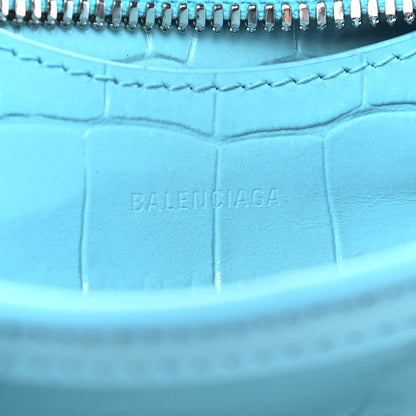 Balenciaga Calfskin Crocodile Embossed Neo Classic Silver Hardware Nano City Crossbody Azur 6 of 8