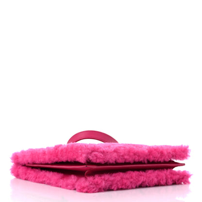Saint Laurent Shearling Quilted Le Maillon Square Crossbody Bag Fuxia 4 of 10