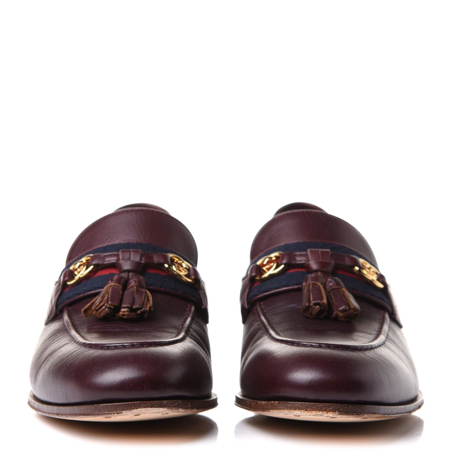 Gucci Calfskin Web Interlocking G Tassel Loafers 35.5 Ruby Bordeaux 2 of 12