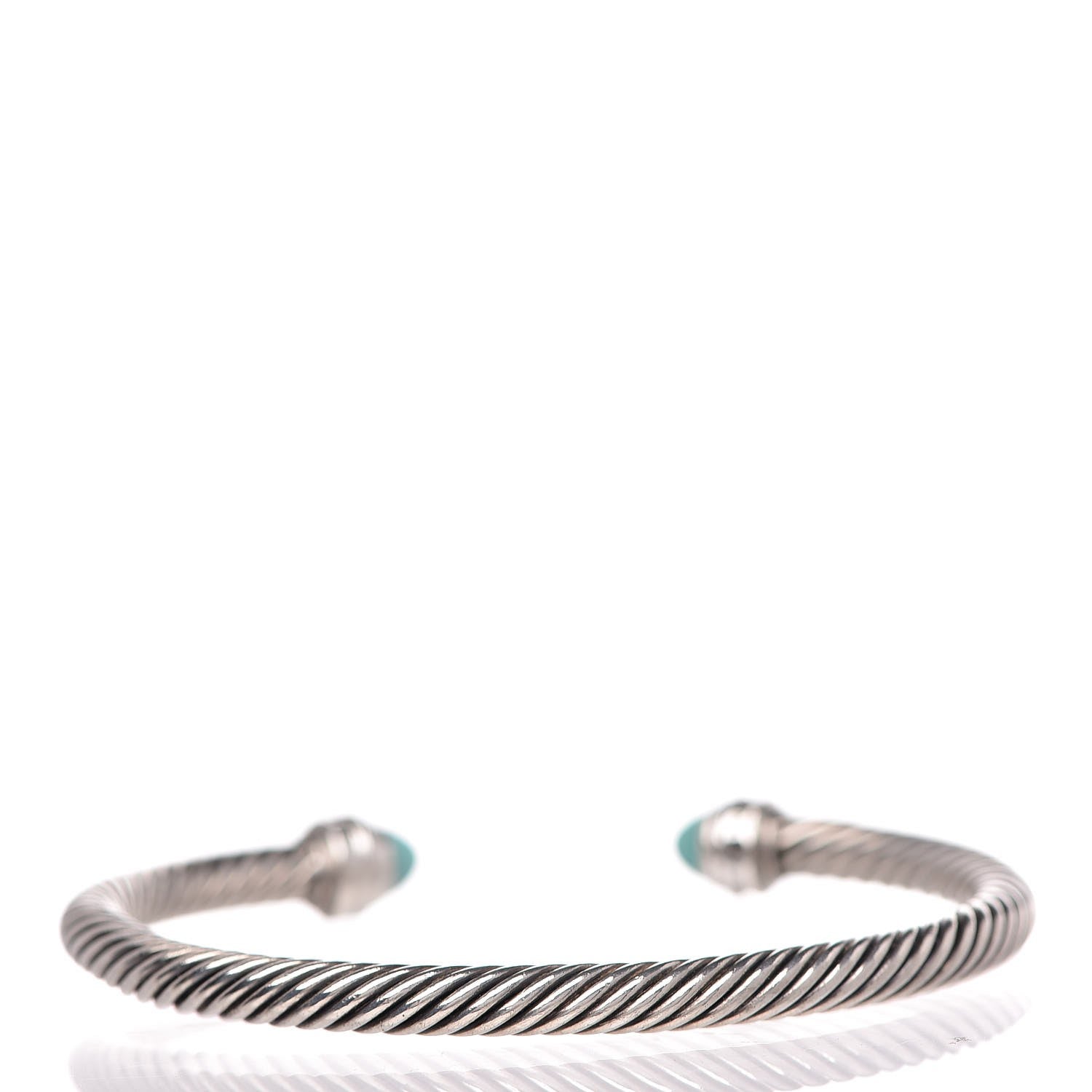 David Yurman Sterling Silver Diamond Turquoise 5mm Cable Classics Bracelet 3 of 5